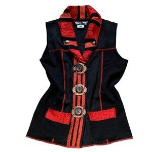 Desert Casual Vest Top Sz S Red & Black Silver Engraved Buttons 19508